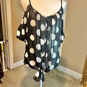 Heart Soul Sheer Polka Dot Cold Shoulder Women's Top Size M